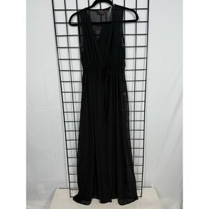 Hot Miami Styles Sheer Mesh Swimsuit Coverup Small Black Maxi Tie Front Belt NEW